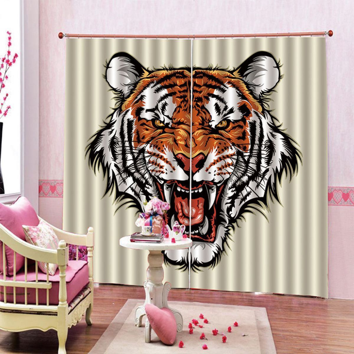 3d Tiger Head Printed Window Curtain Home Decor