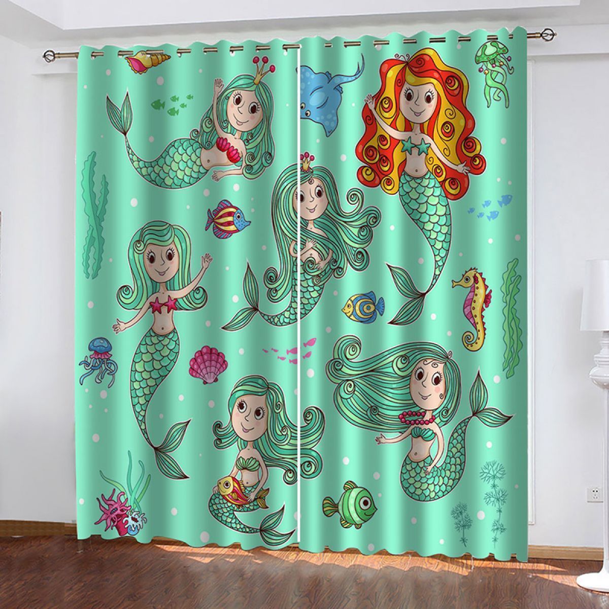 3d Underwater Mermaids Printed Window Curtain Home Decor