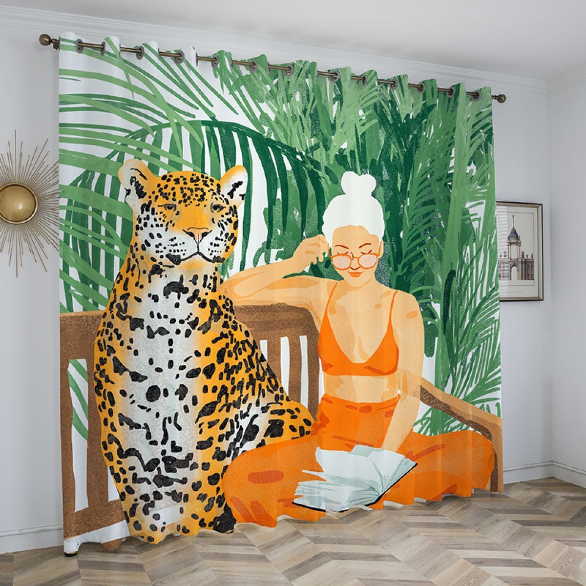 3d Woman And Tiger Printed Window Curtain Home Decor