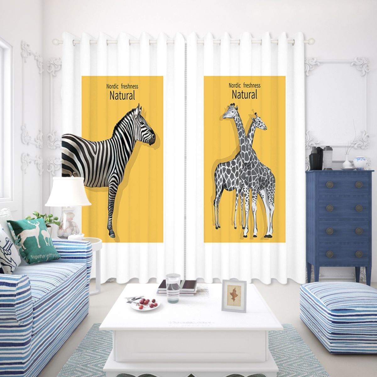 3d Zebra And Giraffe Printed Window Curtain Home Decor