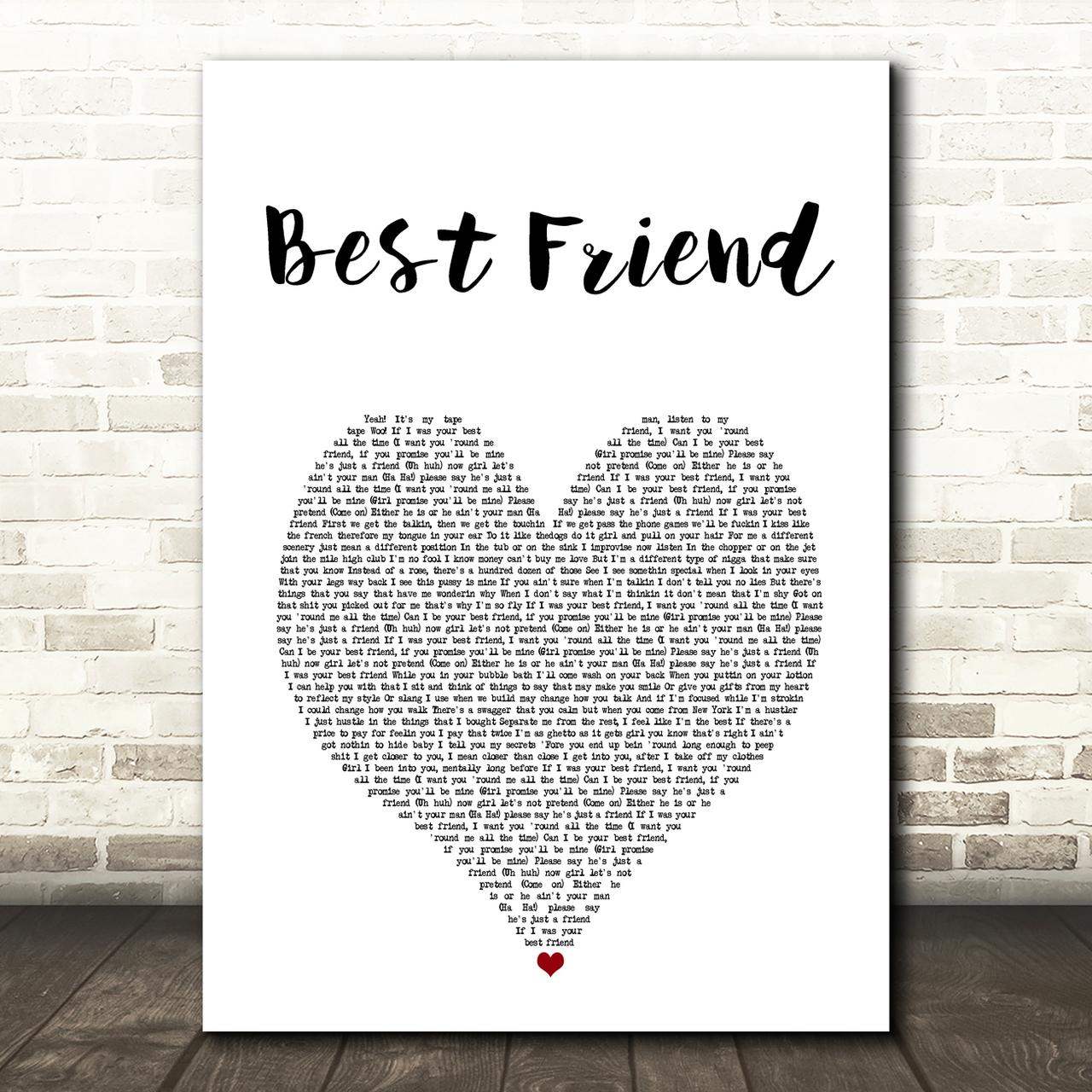 50 Cent Best Friend White Heart Song Lyric Art Print