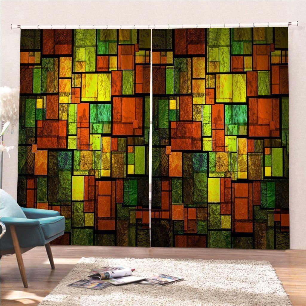 A Colorful Stained Glass Wall Printed Window Curtain