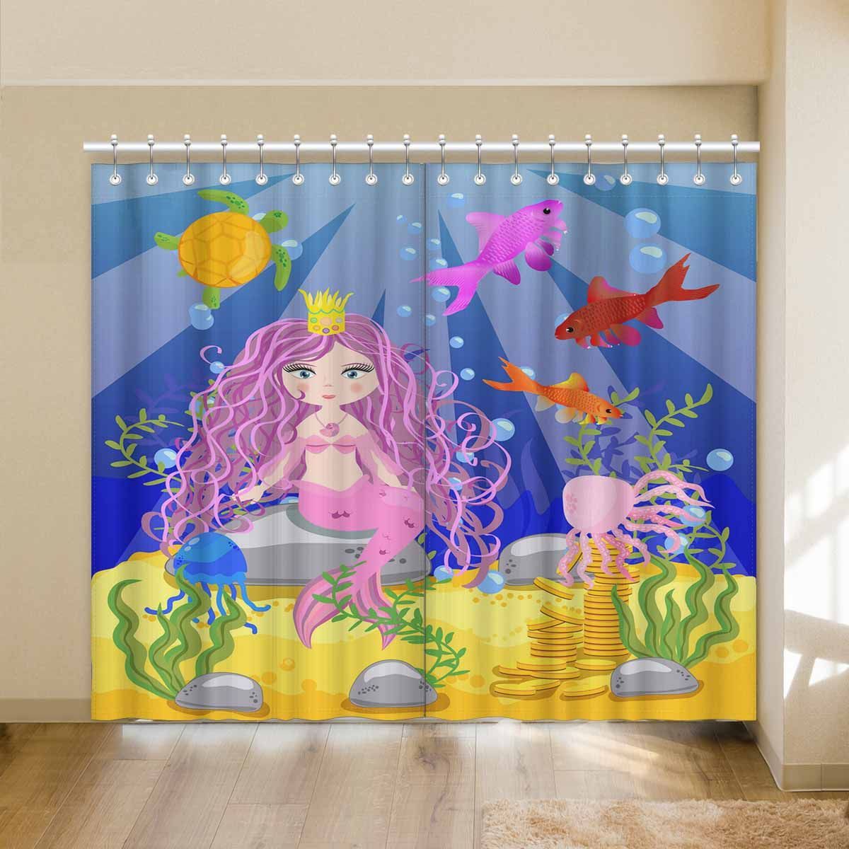 A Mermaid Is Sitting On A Rock Printed Window Curtain