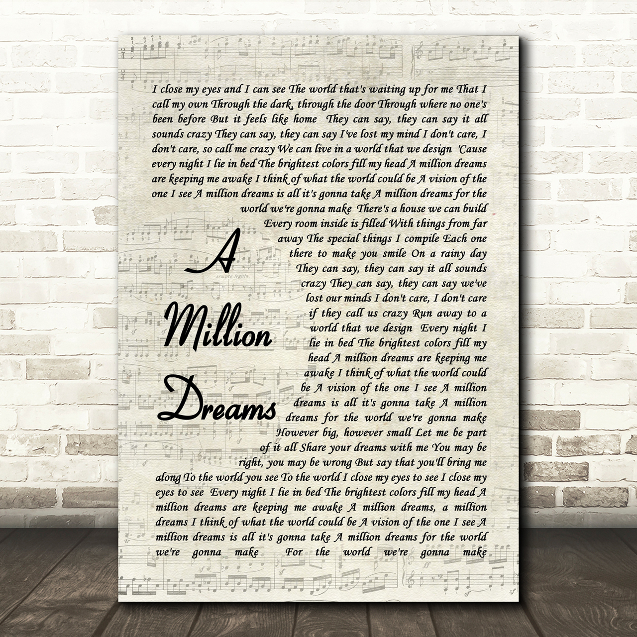 A Million Dreams The Greatest Showman Song Lyric Vintage Script Quote Print