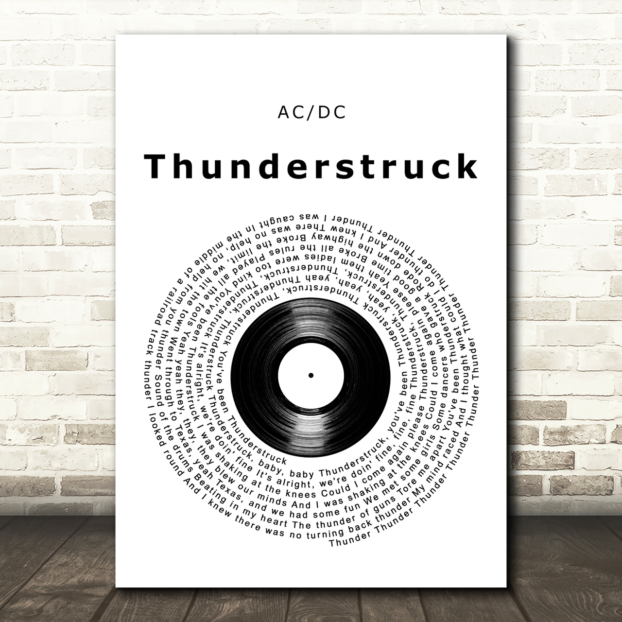 AC DC Thunderstruck Vinyl Record Song Lyric Art Print