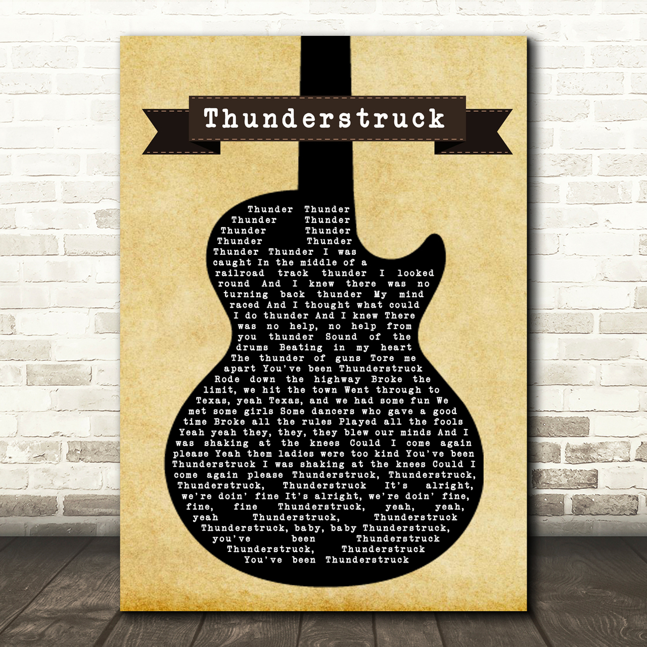 ACDC Thunderstruck Black Guitar Song Lyric Music Print