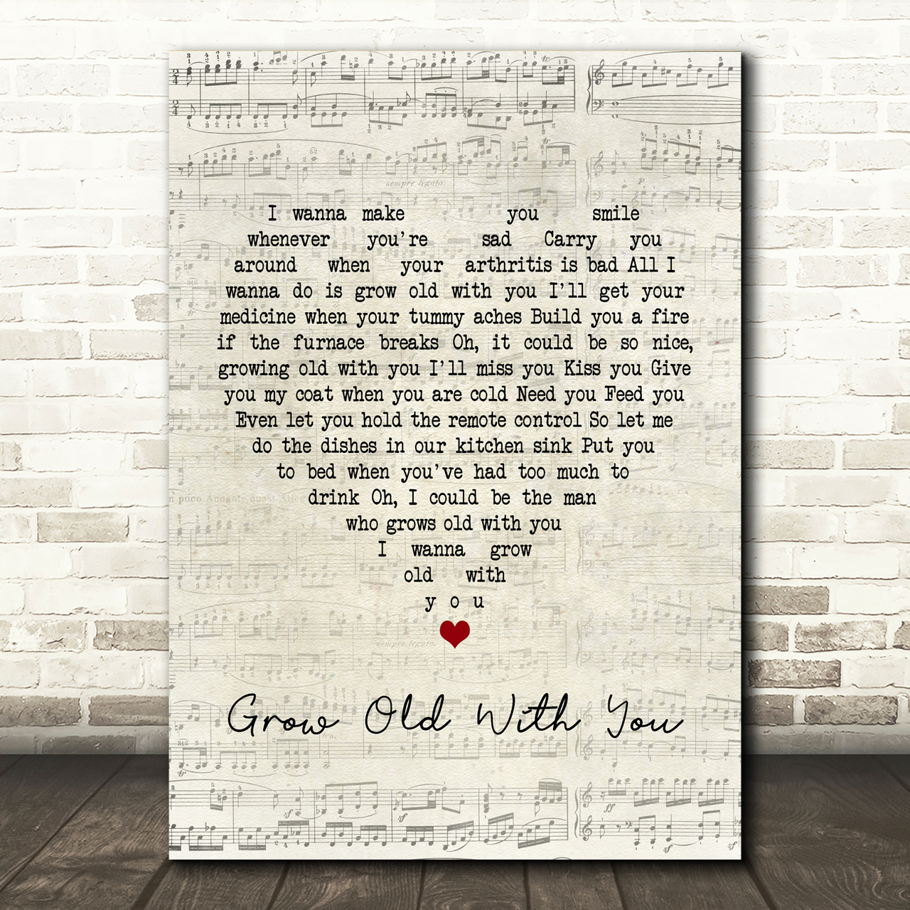 Adam Sandler Grow Old With You Script Heart Song Lyric Print