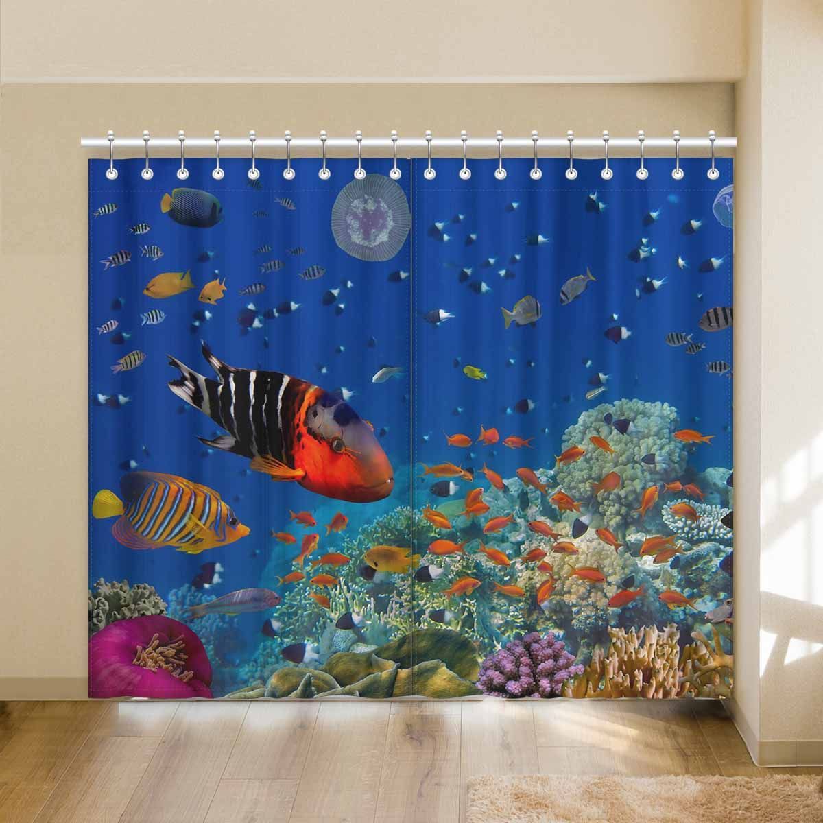 Adventure Sea Life Colorful Reef And Fish Printed Window Curtain
