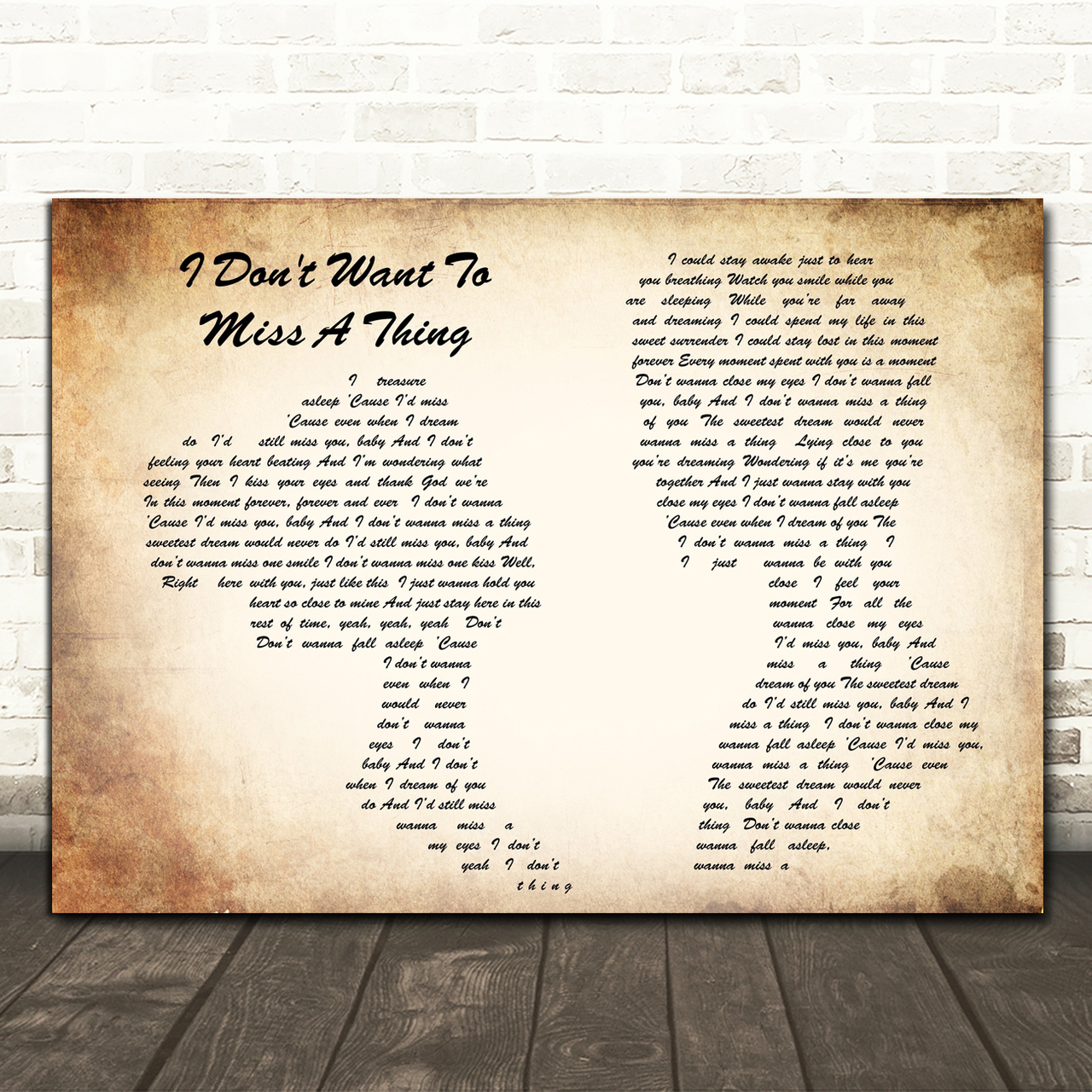 Aerosmith I Don't Want To Miss A Thing Man Lady Couple Song Lyric Quote Print