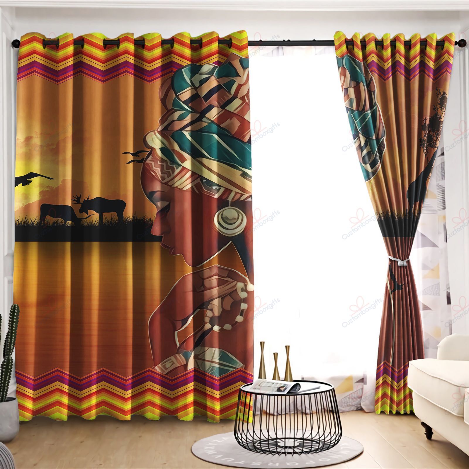 Africa Woman Printed Window Curtain Home Decor