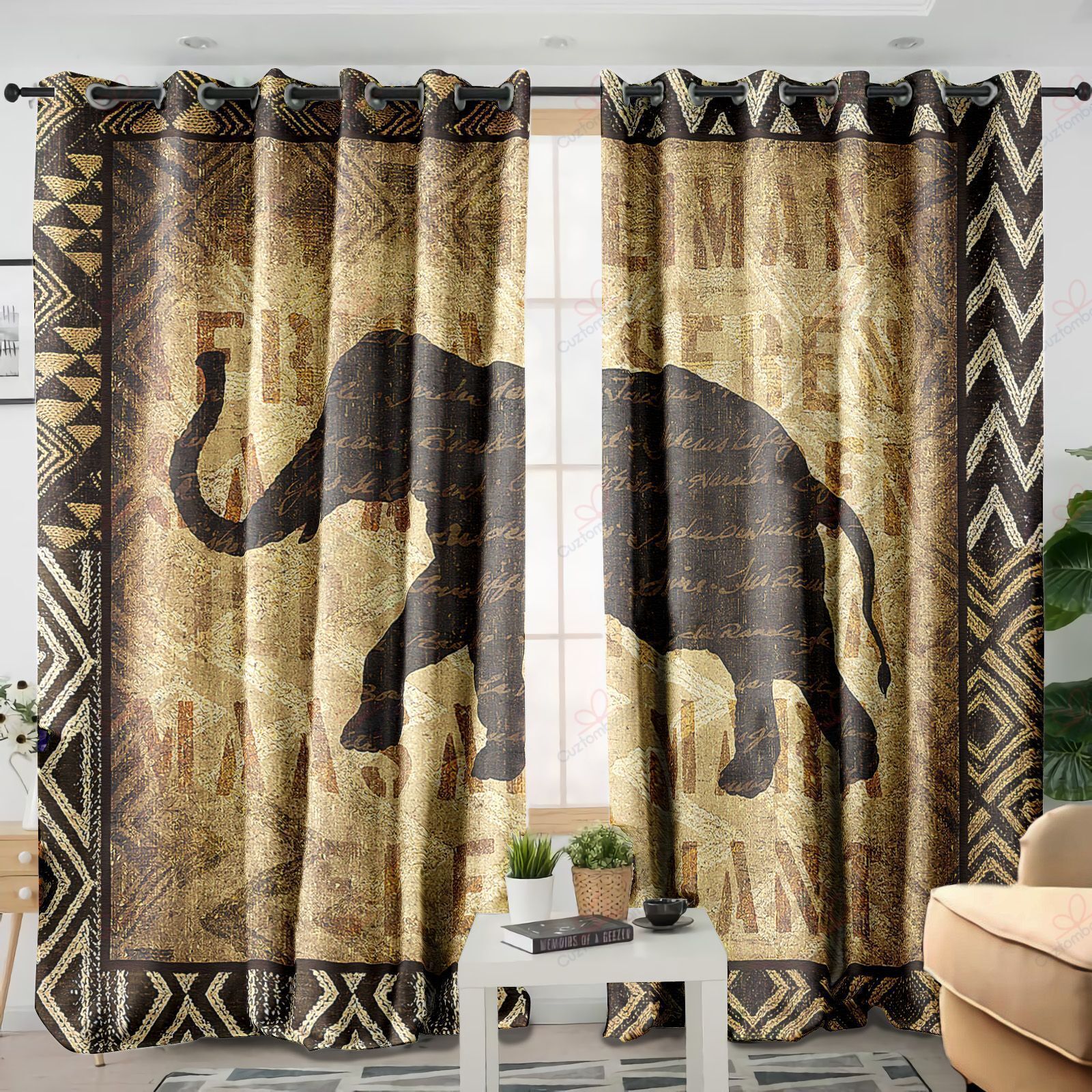 African Elephant Patchwork Printed Window Curtain Home Decor