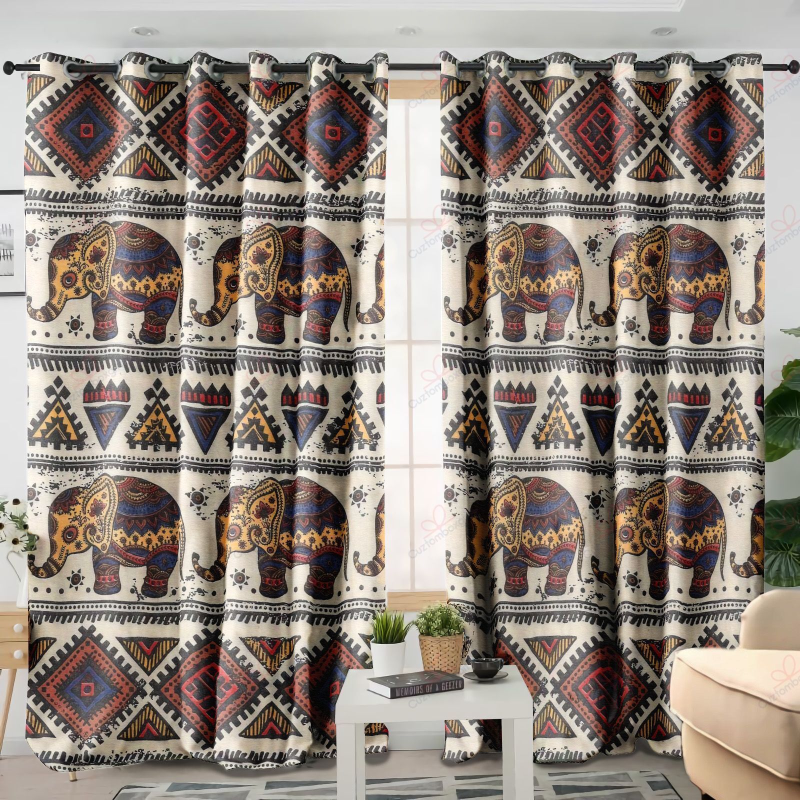 African Elephants Printed Window Curtain Home Decor