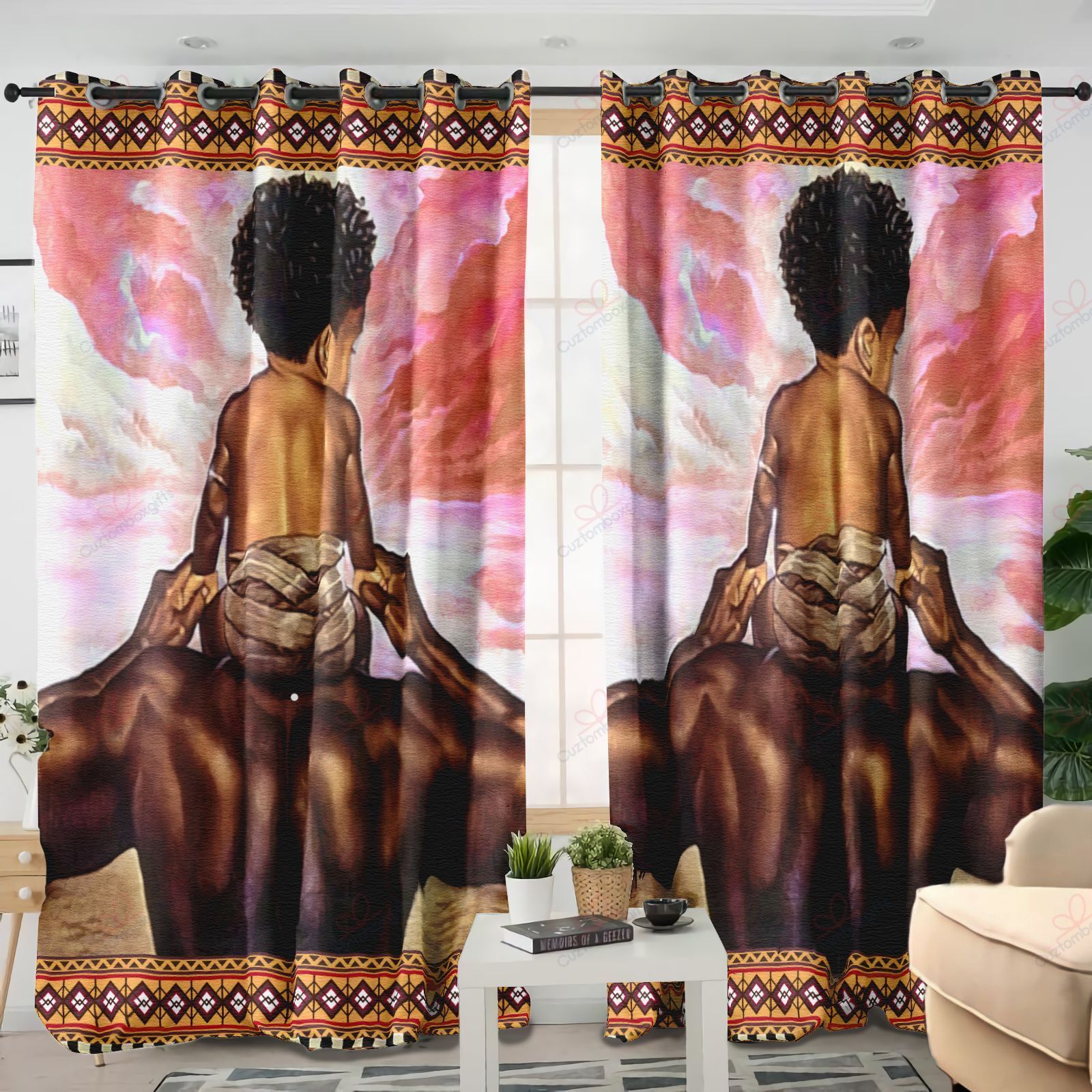 African Father Love Baby Printed Window Curtain Home Decor