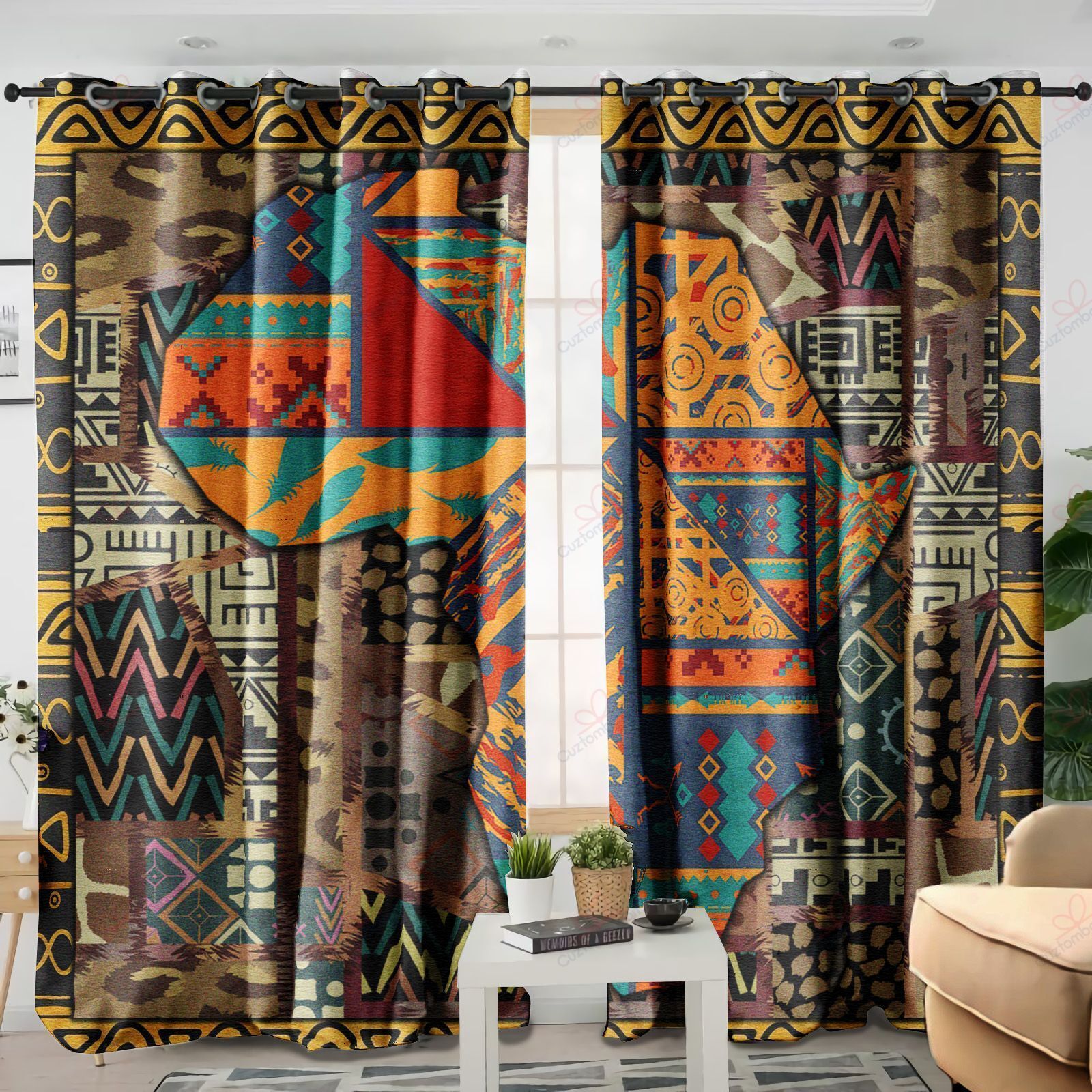 African Map Native American Printed Window Curtain Home Decor
