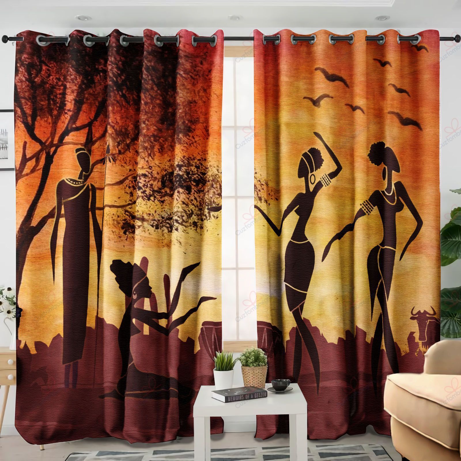 African Vintage Design Printed Window Curtain Home Decor