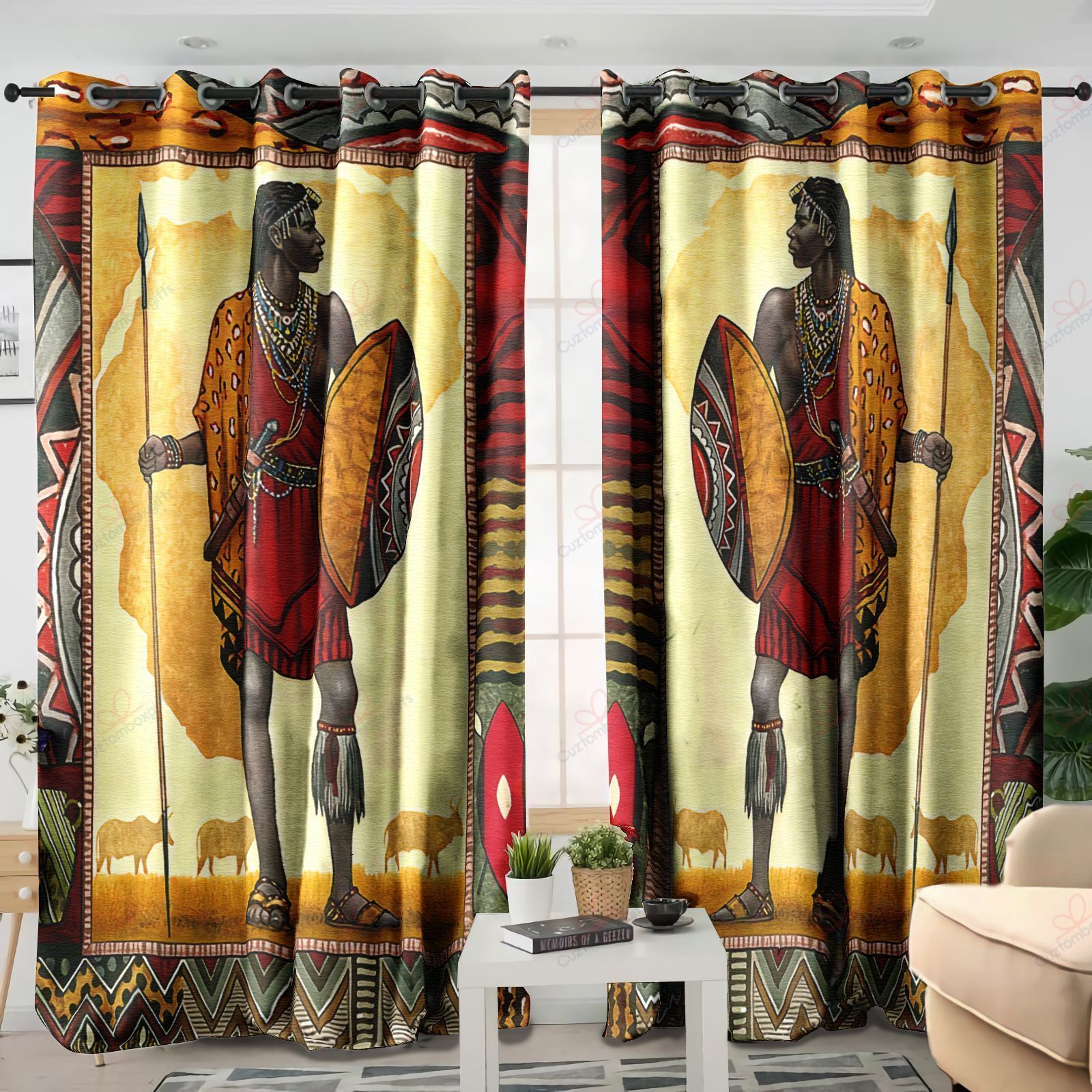 African Warrior Printed Window Curtain Home Decor