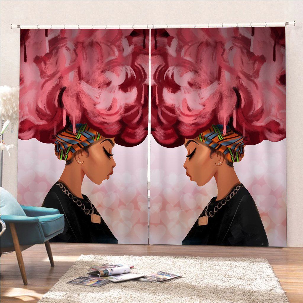 African Woman Pink Elements Printed Window Curtain Home Decor