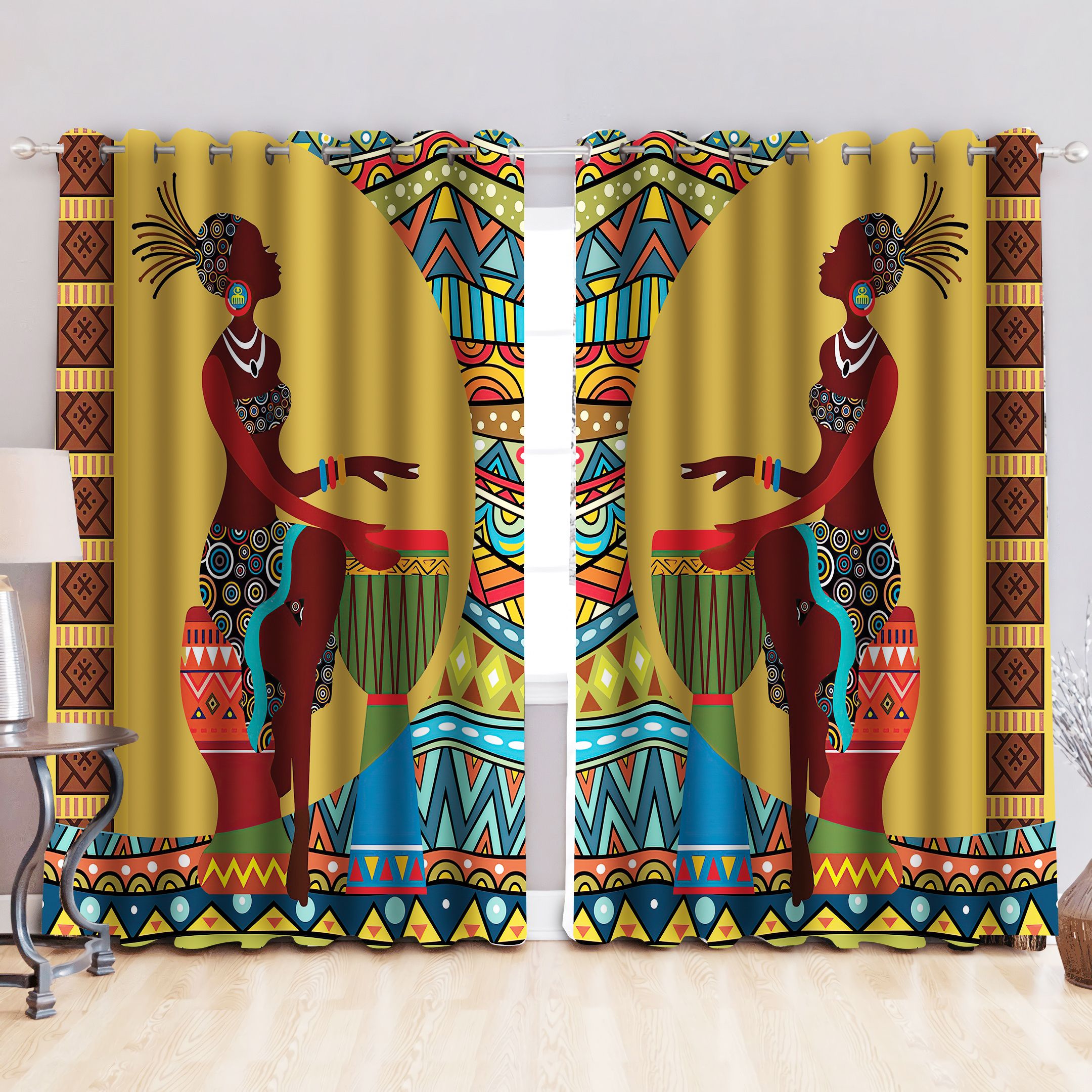 African Women Art Printed Window Curtains Home Decor