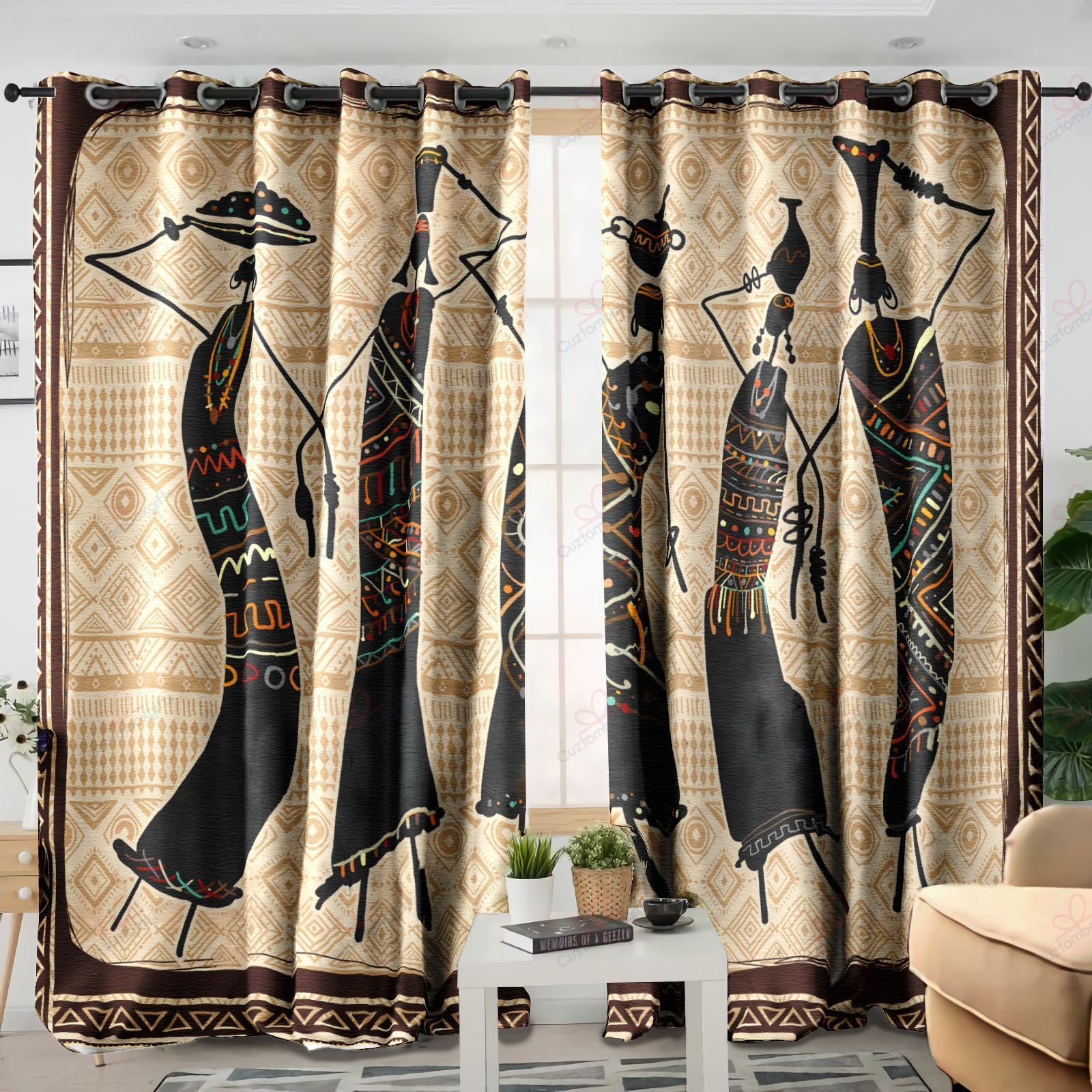African Women Printed Window Curtain Home Decor
