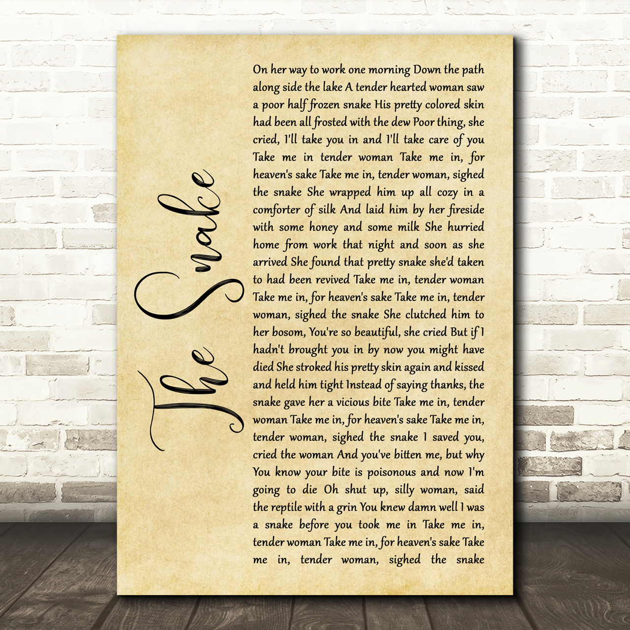 Al Wilson The Snake Rustic Script Song Lyric Quote Music Poster Print