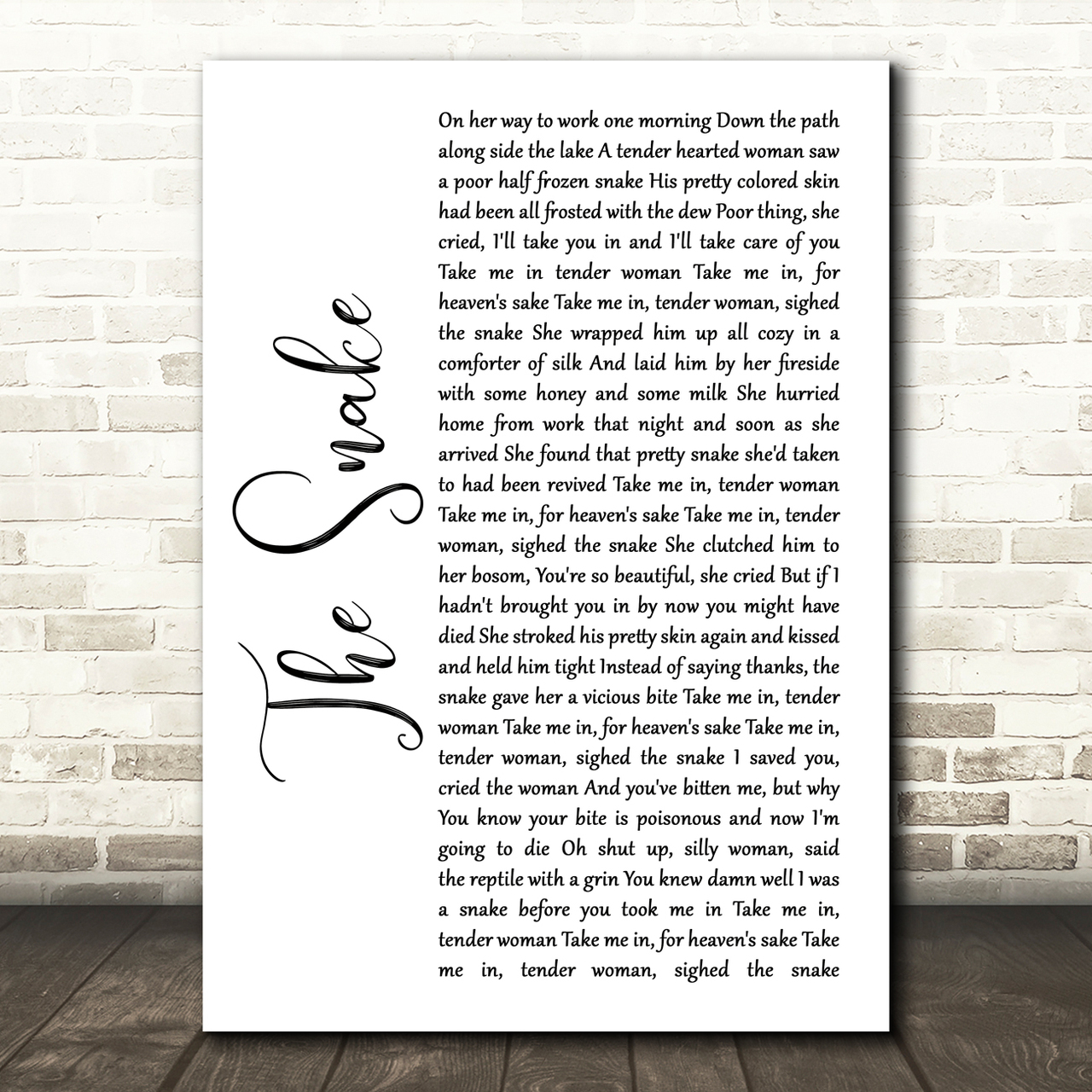 Al Wilson The Snake White Script Song Lyric Quote Music Poster Print