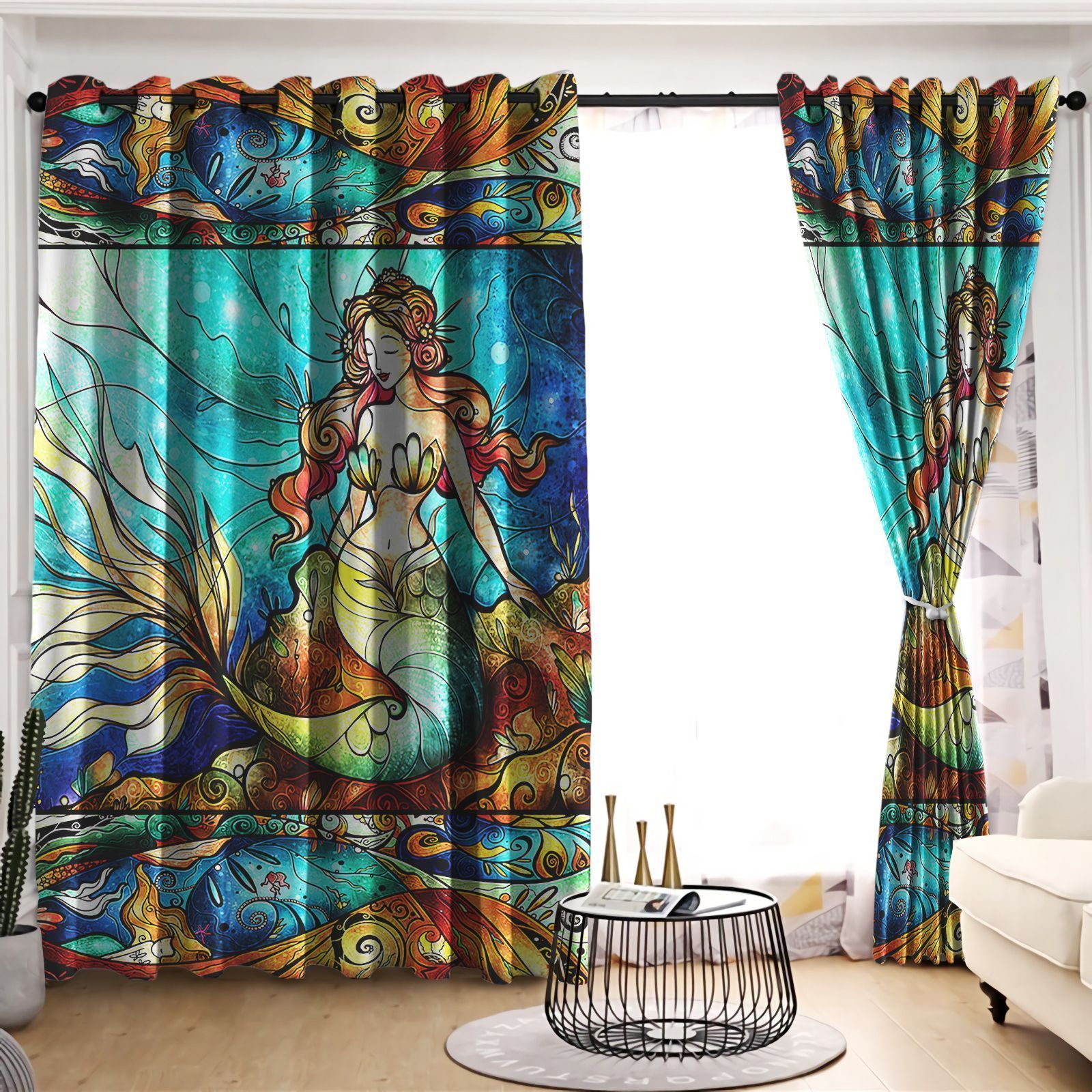 Always Be Yourself Beautiful Mermaid Printed Window Curtain Home Decor