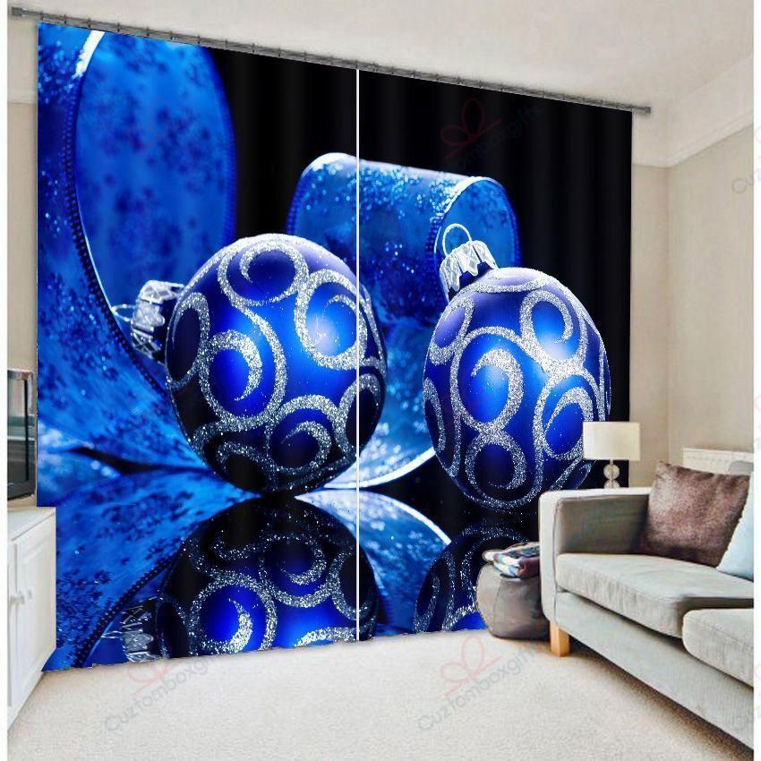 Amazing Christmas Blue Baubles Printed Window Curtain Home Decor