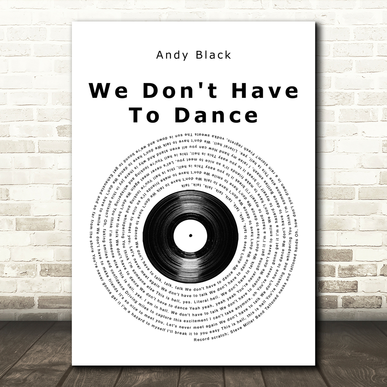 Andy Black We Don't Have To Dance Vinyl Record Song Lyric Art Print