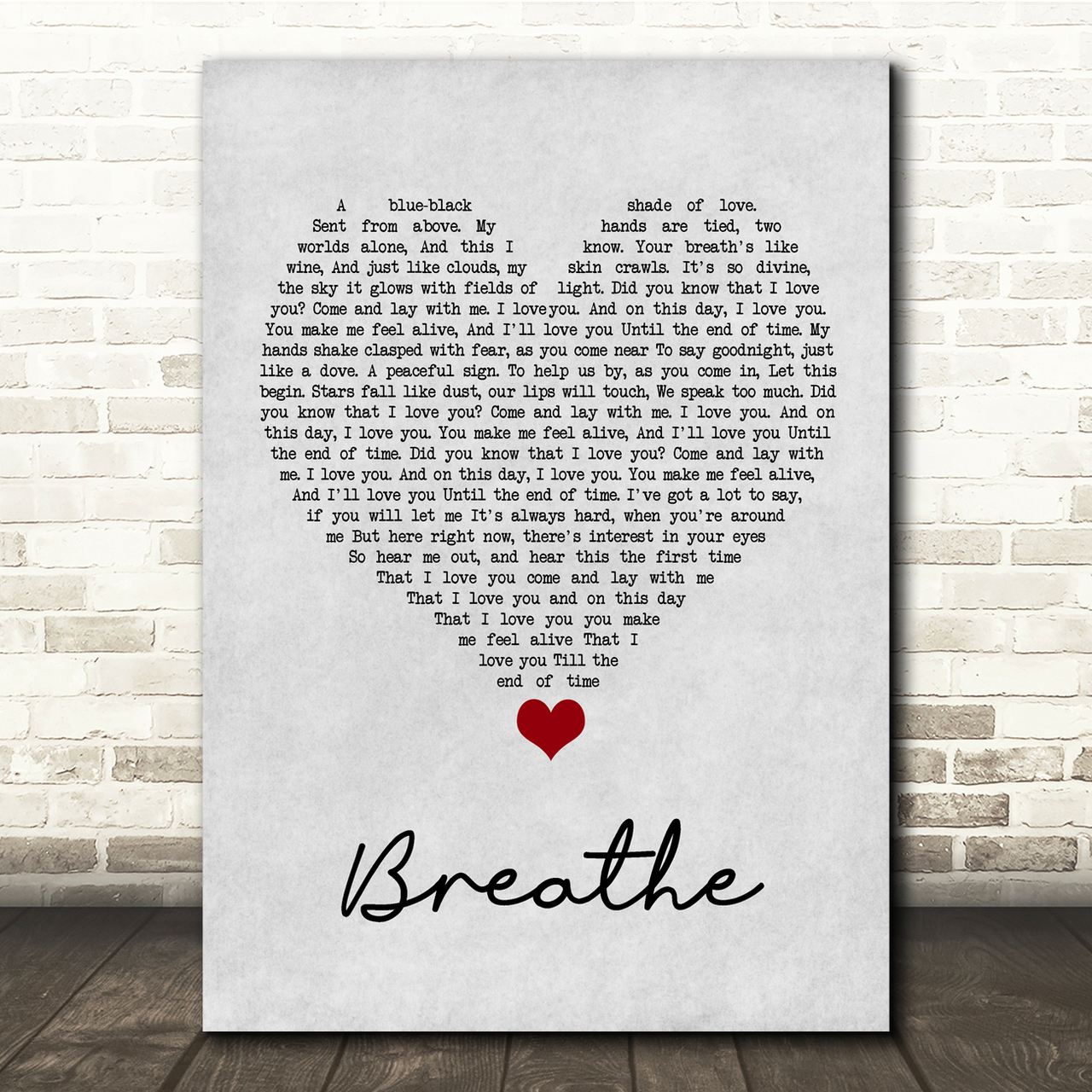 Angels & Airwaves Breathe Grey Heart Song Lyric Quote Music Poster Print