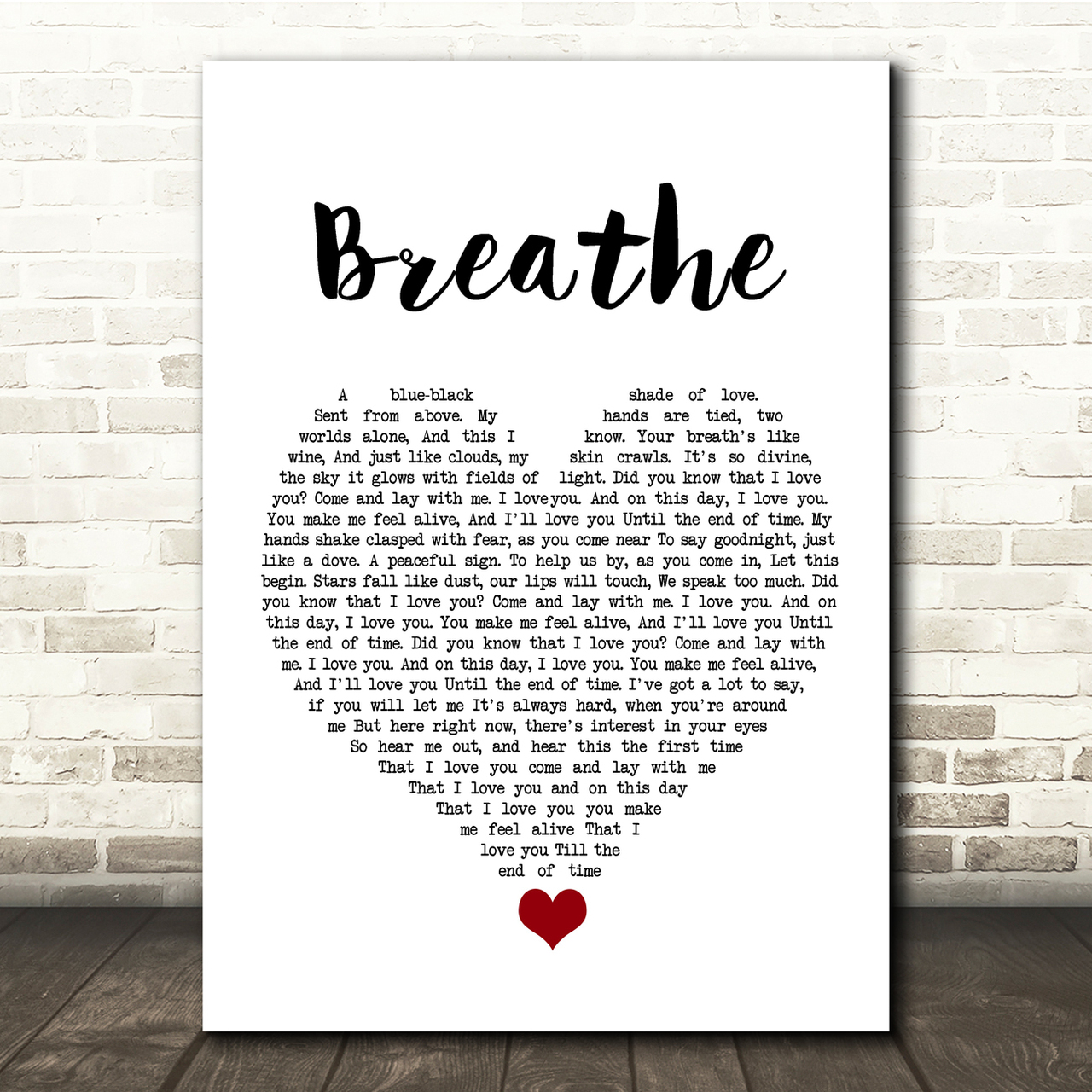 Angels & Airwaves Breathe White Heart Song Lyric Quote Music Poster Print