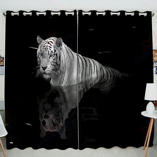 Animal Black And White Tiger Printed Window Curtain