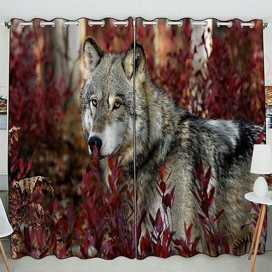 Animal Grey Wolf In Beautiful Printed Window Curtain Home Decor