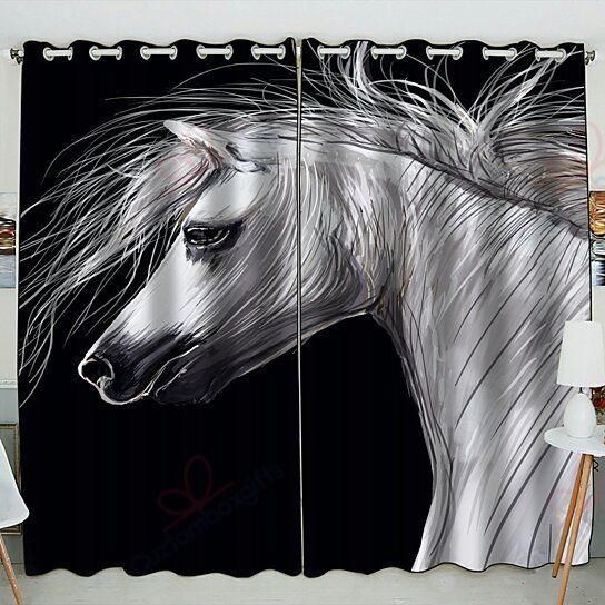Animal Horse Black And White Printed Window Curtain Home Decor