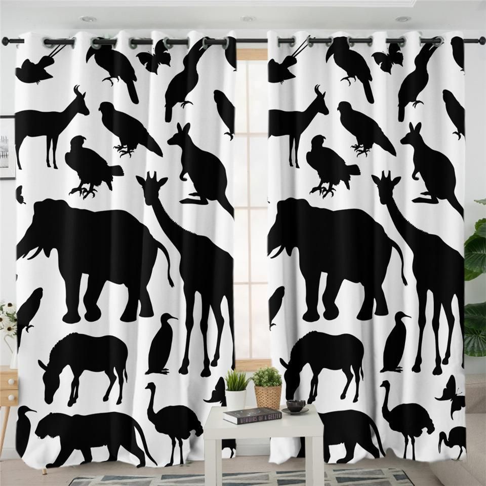 Animal Shadow White Printed Window Curtains Home Decor