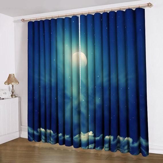 Anoleu Moon and Cloud Printing Window Curtains Home Decor