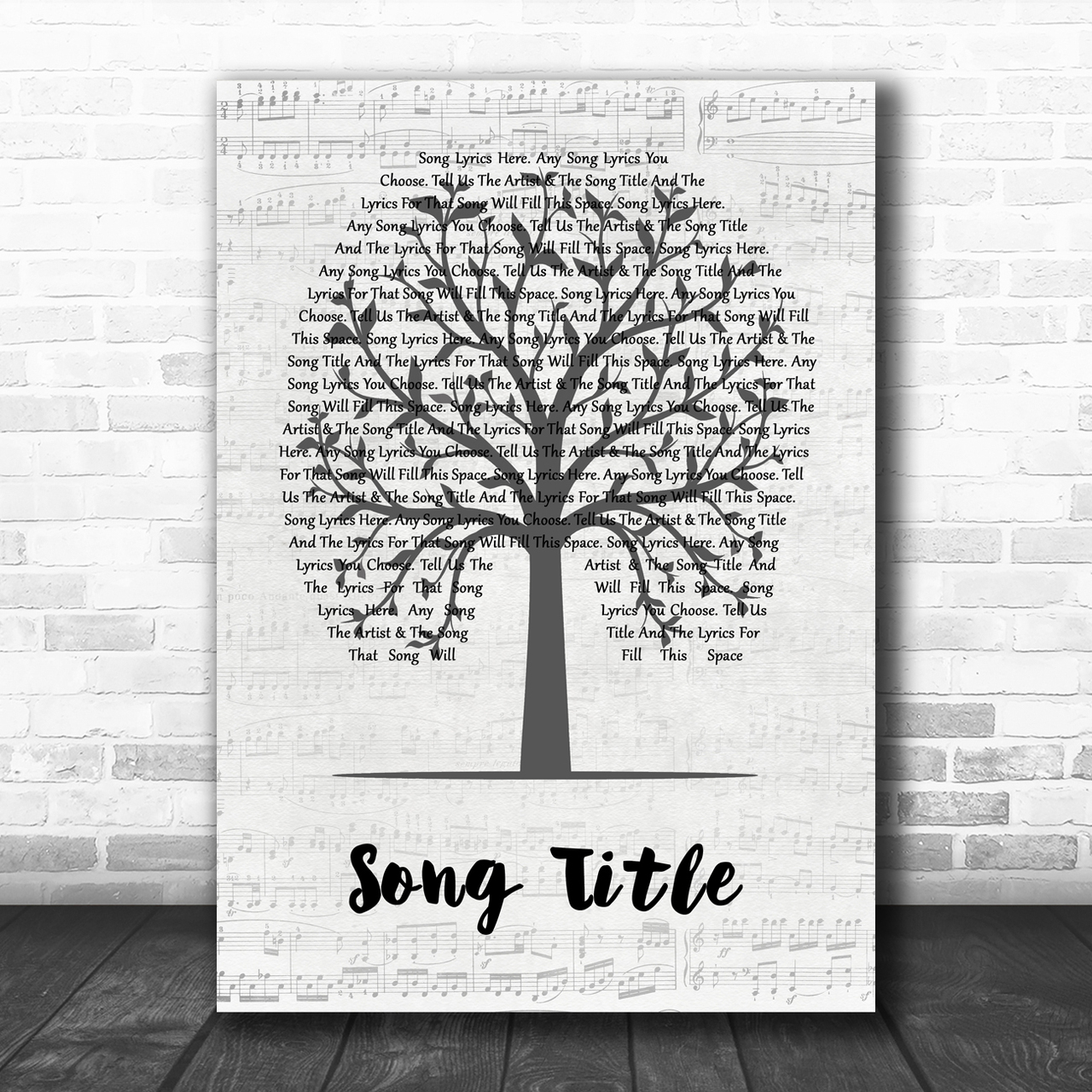 Any Song Custom Music Script Tree Personalized Lyrics Print