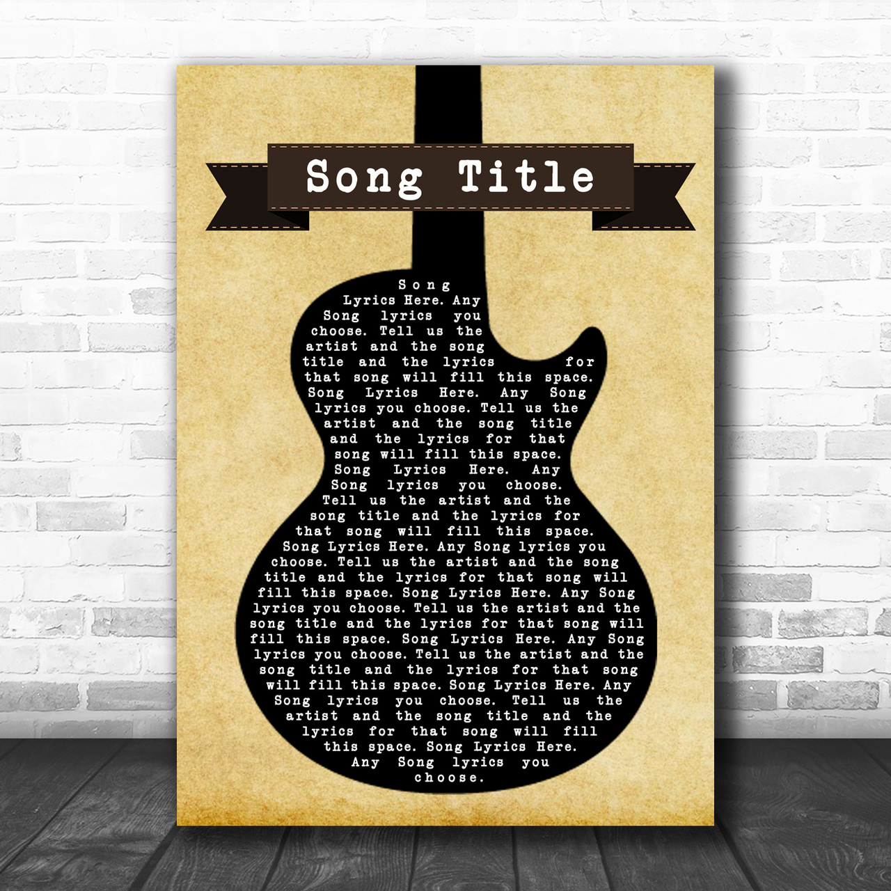 Any Song Lyrics Custom Black Guitar Wall Art Personalized Lyrics Music Wall Art Print