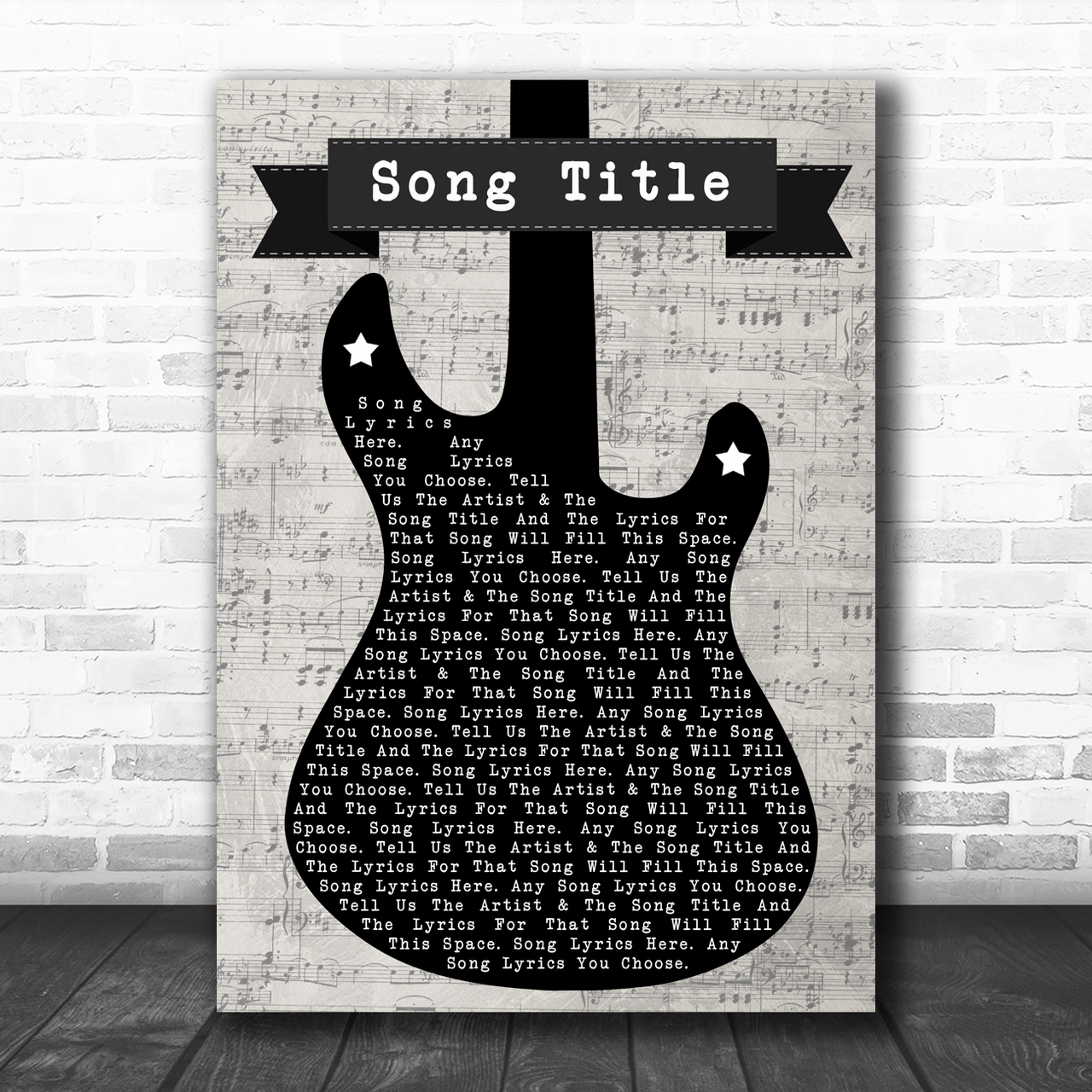 Any Song Lyrics Custom Electric Guitar Music Script Song Lyric Print