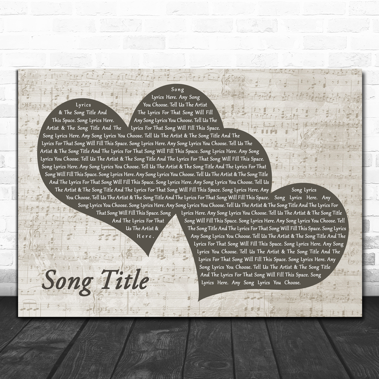 Any Song Lyrics Custom Landscape Music Script Two Hearts Song Lyric Print