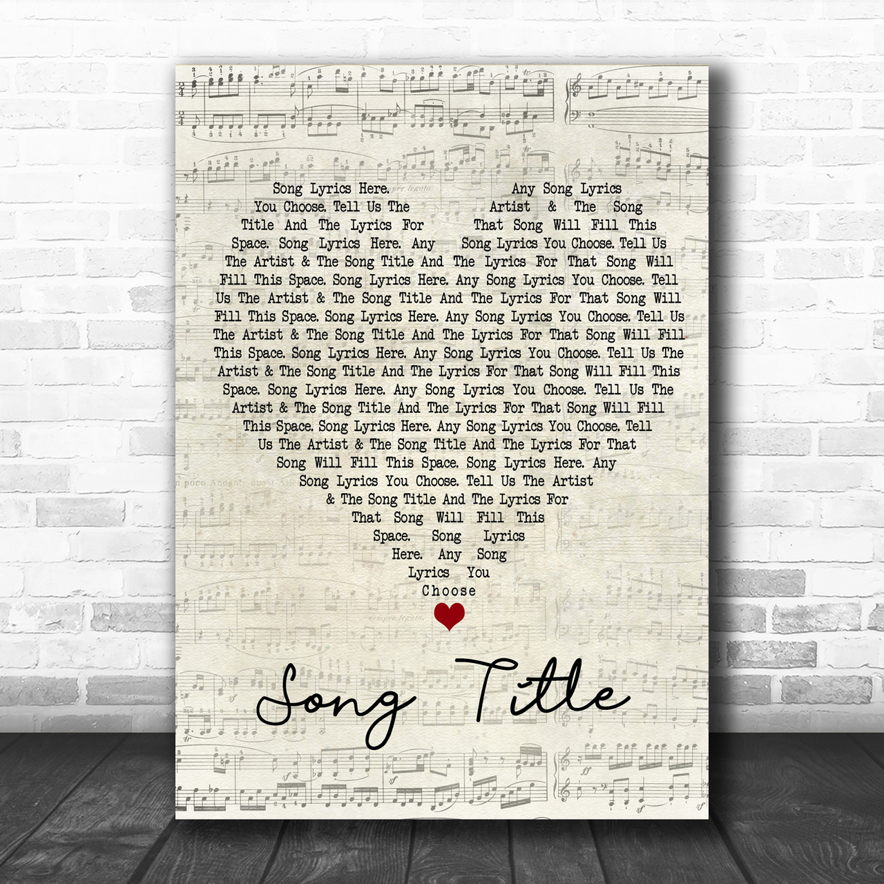 Any Song Lyrics Custom Script Heart Wall Art Quote Personalised Lyrics Print