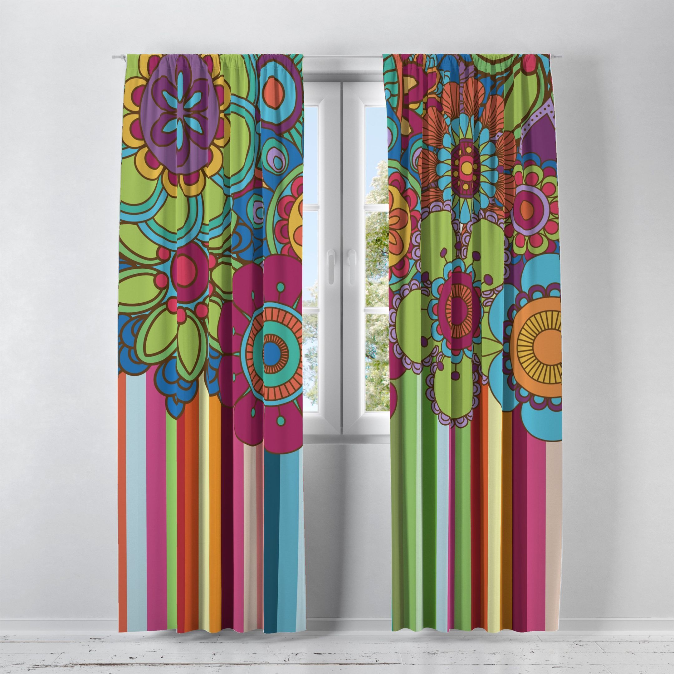 Appealing Hippie Wildflower Printed Window Curtains Home Decor