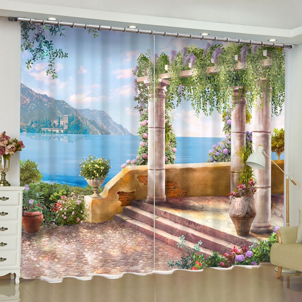 Architecture By Sea Printed Window Curtain Home Decor