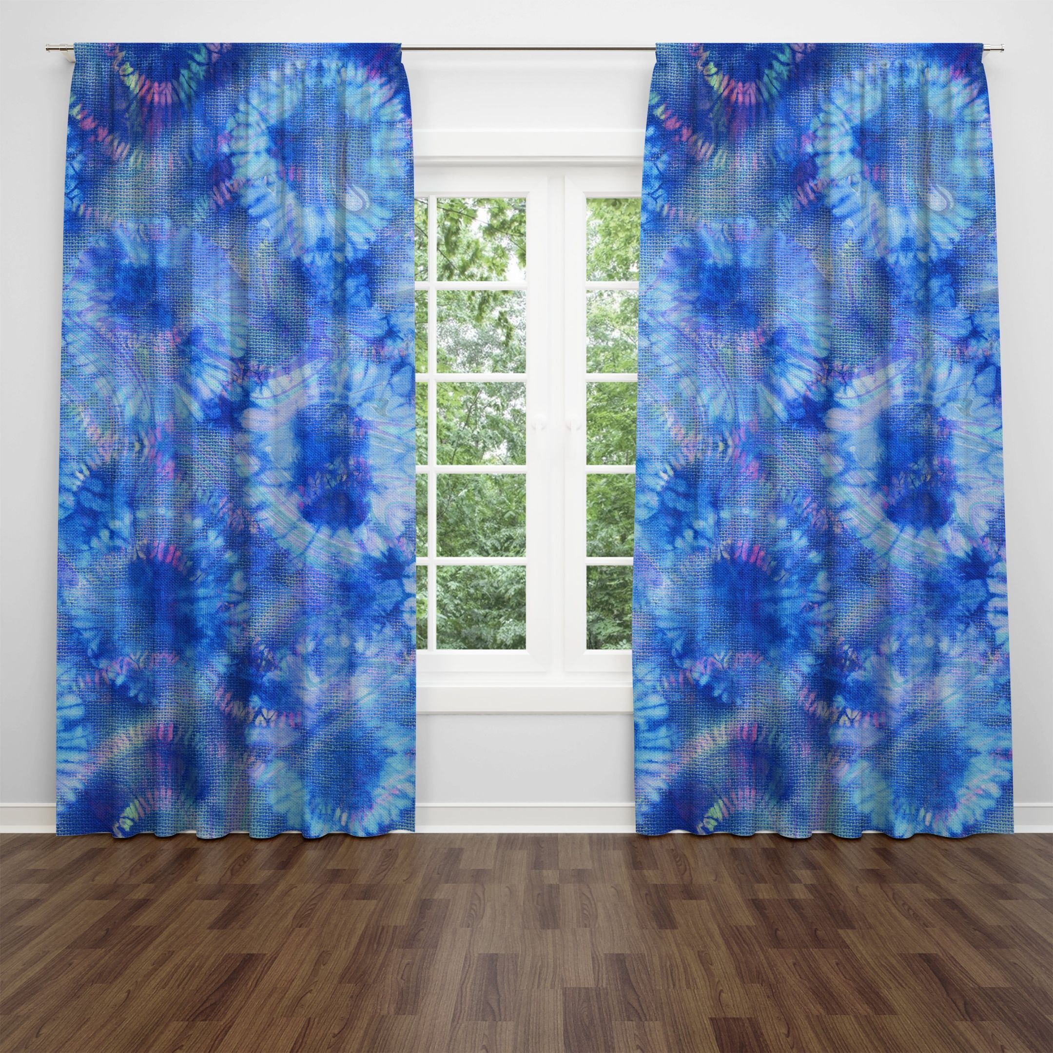 Attractive Blue Tie Dye Boho Window Curtain