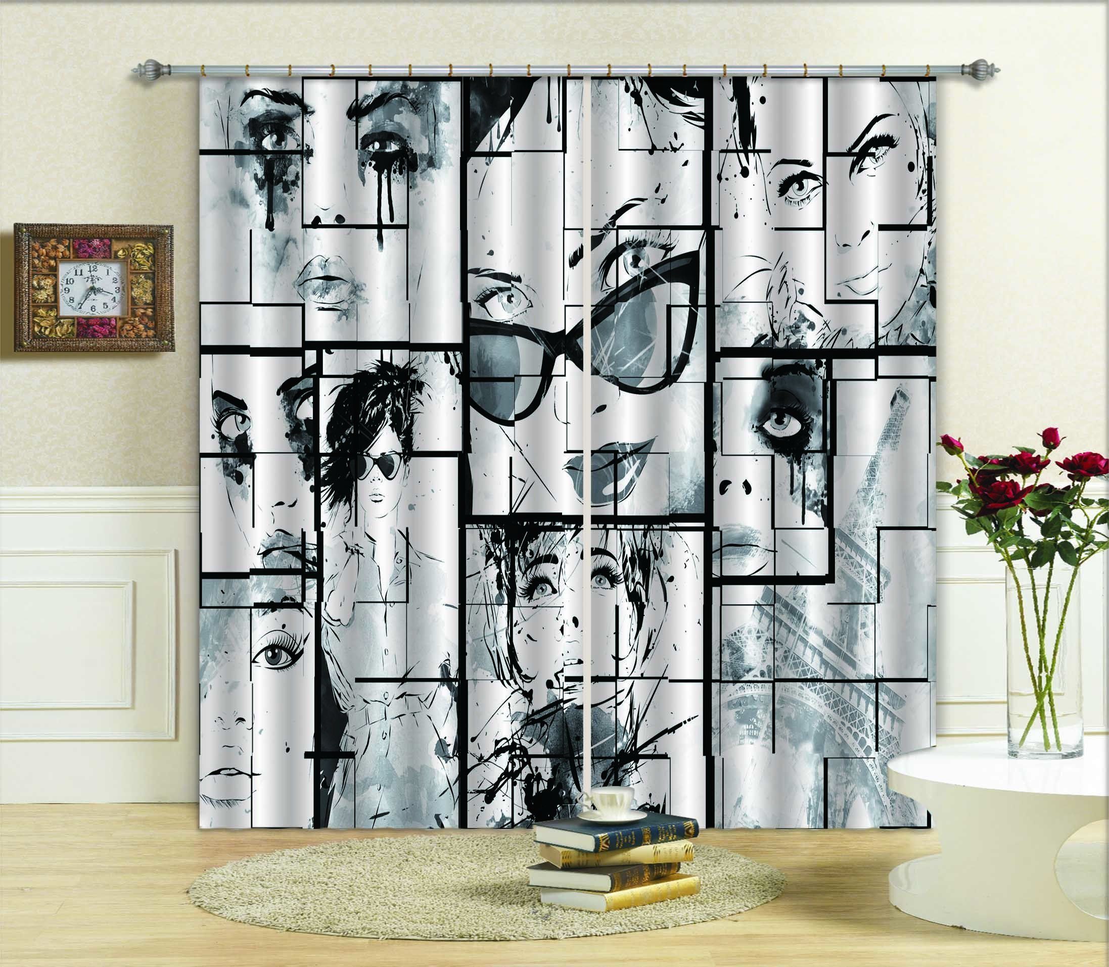 Attractive Lady With Glasses Printed Window Curtain