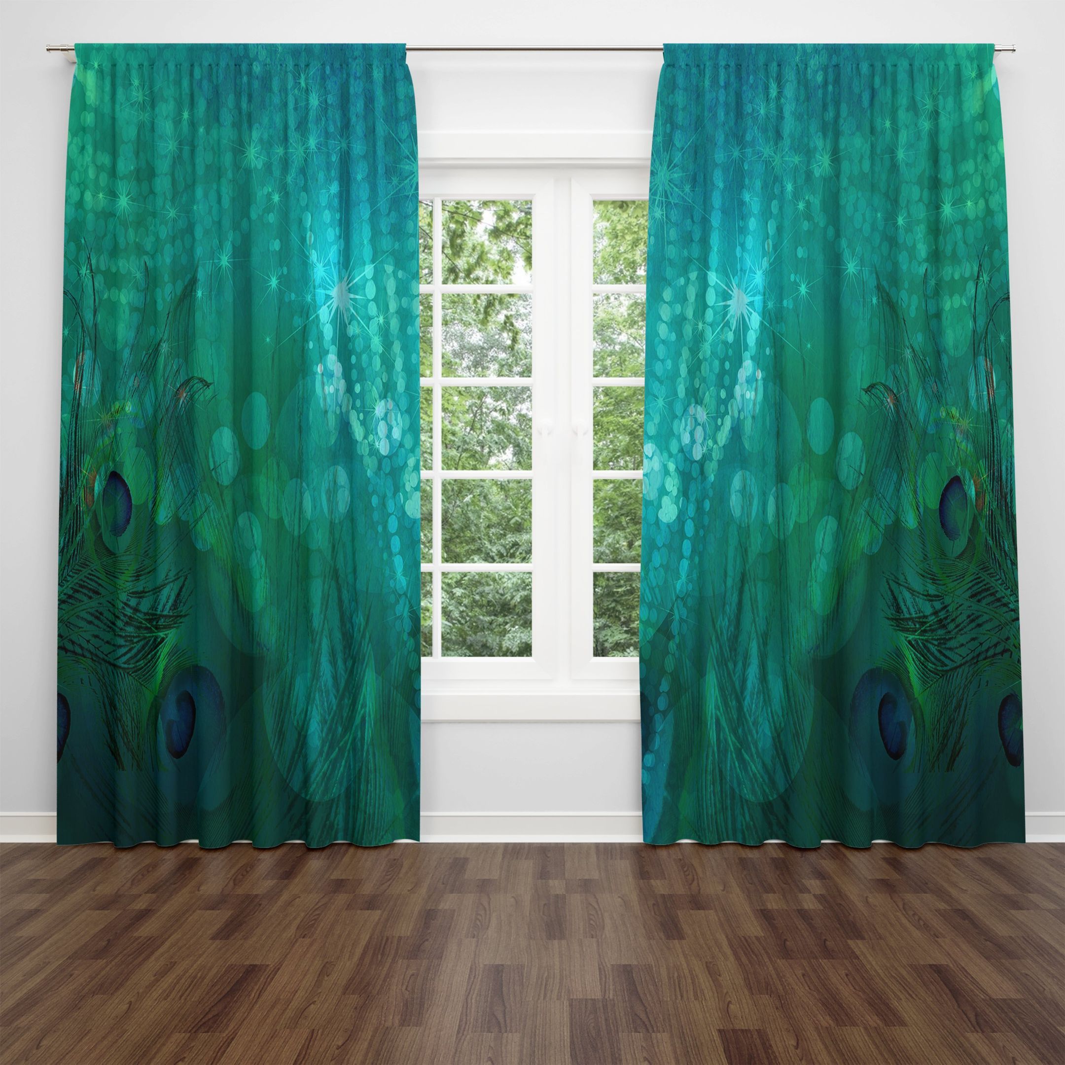 Attractive Peacock With Green Theme Window Curtains