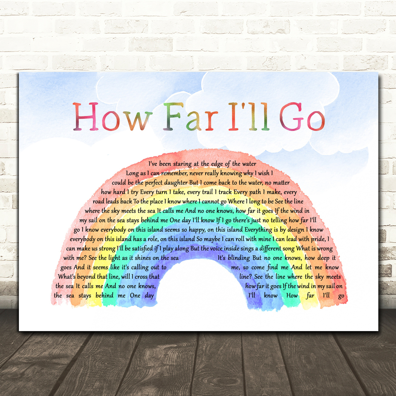 Auli'i Cravalho How Far I'll Go Watercolour Rainbow & Clouds Song Lyric Art Print