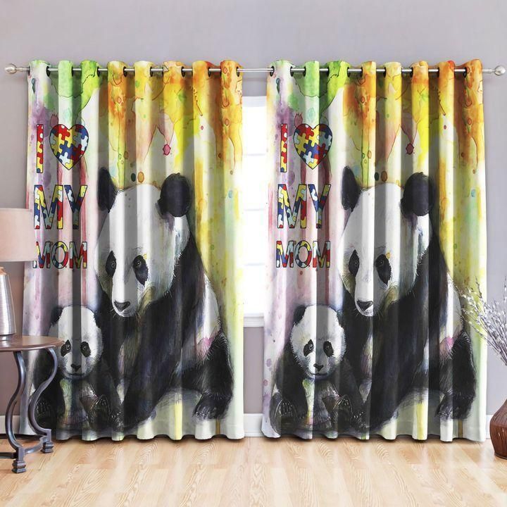 Autism Panda Mom And Her Child Printed Window Curtain