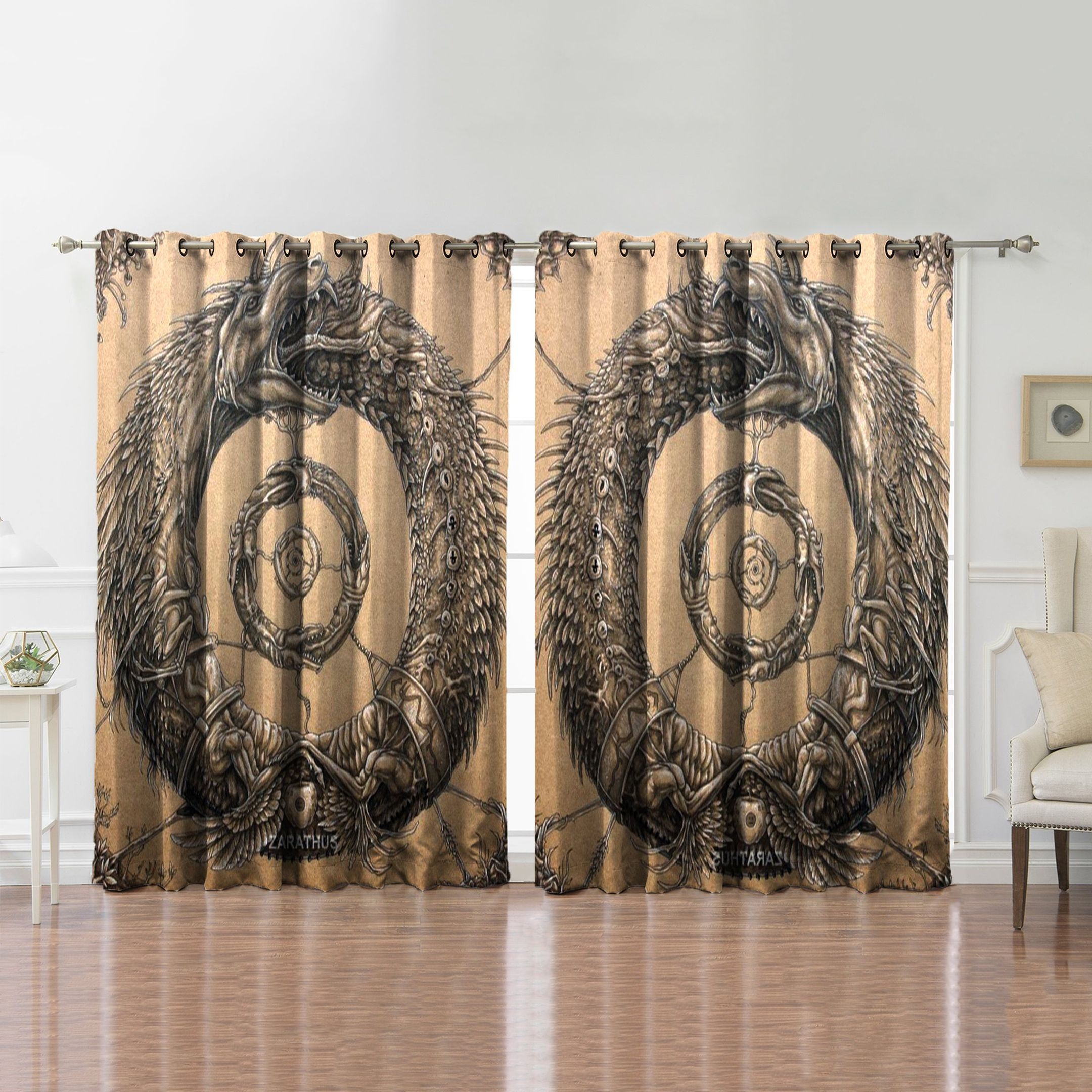 Awesome all Print Viking Skull Printed Window Curtain Home Decor