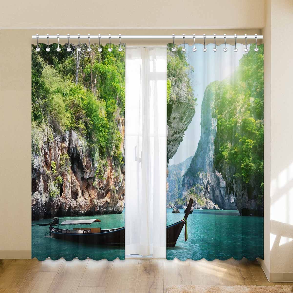 Awesome Natural Harbour Landscape Printed Window Curtain