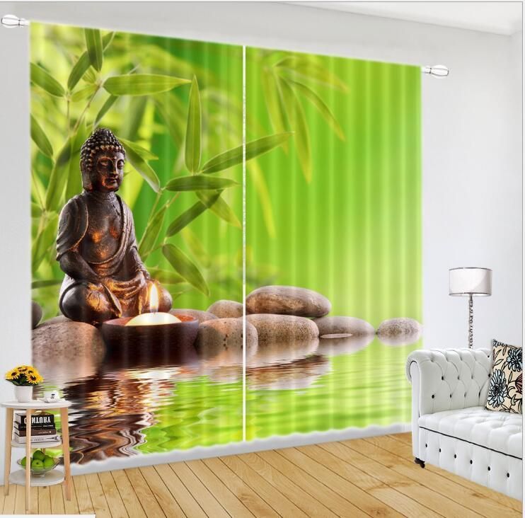 Bamboo And Buddha States Printed Window Curtain